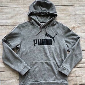 PUMA Amplified Pullover Hoodie Gray Black Heather Logo Size Medium